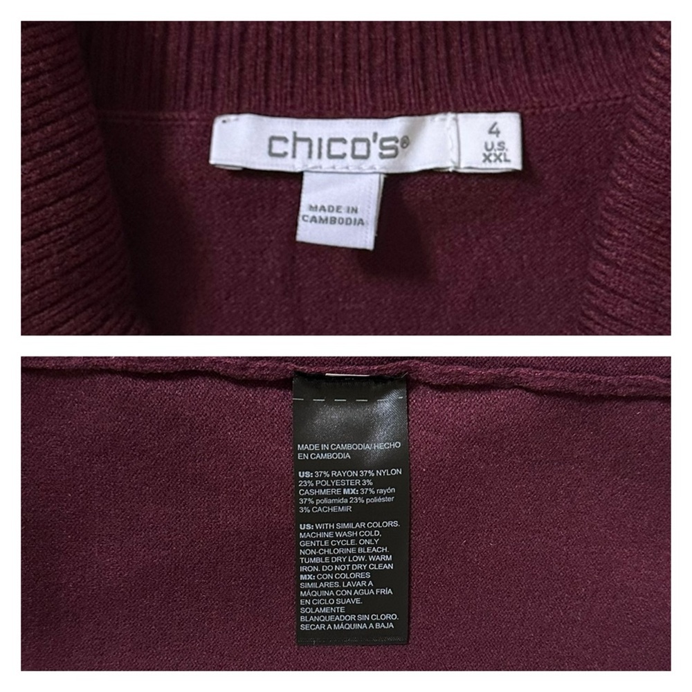 CHICO’S NWT XXL / 4 Cashmere Blend Zenergy Luxe Cowl Neck Sweater • Deep Merlot - Picture 7 of 10